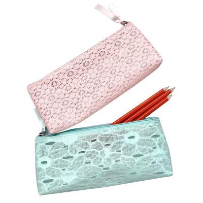 China Custom Pocket Pen Case Zip Pencil Case Leather School Girl Print Stationery Bag Custom School Stationery for sale