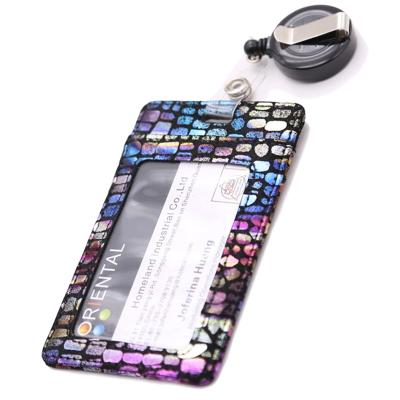 China New Style Custom Security Work ID Card Holder Bilateral Leather ID Card Lanyard Retractable Badge Holder for sale