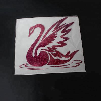 China Custom Garment New Design Glitter Swan Holographic Plastisol Heat Transfer Logo Stickers Labels For T-shirts for sale