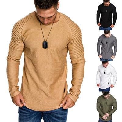 China New 2021 Foreign Trade Breathable Men Round Collar T-shirt Men's Long Sleeves T-shirt Youth Long Ruffled Sleeve Bottom Shirt for sale