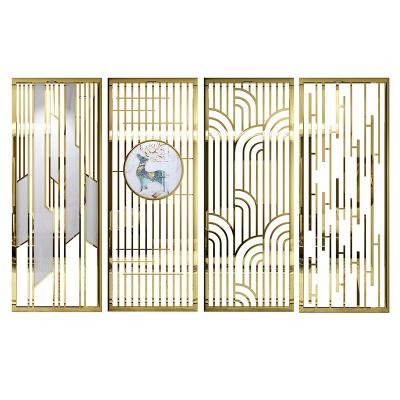 China Modern Folding Rose Gold Iron Partition Simple Europe Titanium Screen Restaurant Northern European Style for sale