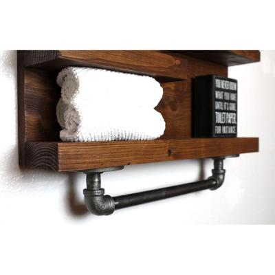 China Black Free Standing Furniture Pipe Shelf Bracket Bathroom Towel Rack With Shelf Industrial Style Towel Storage Rack Bathroom Bedroom for sale