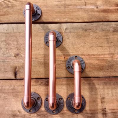 China Morden Industrial Metal Pipe Wall Shelf Rose Gold Towel Rack Door Handle Rustic Steel-Copper Pipe Cupboard Handles Vintage Customize for sale