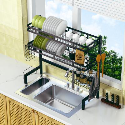 China 85cm Sustainable 2 Tier Dish Rack Kitchen Organizer Dish Drying Rack Over Kitchen Sink Countertop Storage Racks & Brackets for sale