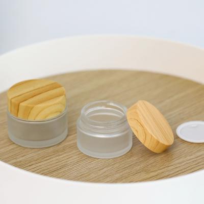 China Cosmetic Clear Plastic Jar With Bamboo Lid Packaging Amber Glass Cosmetic Jars Bamboo Lidoo Lid, Cosmetic Jar With Bamboo Cap for sale