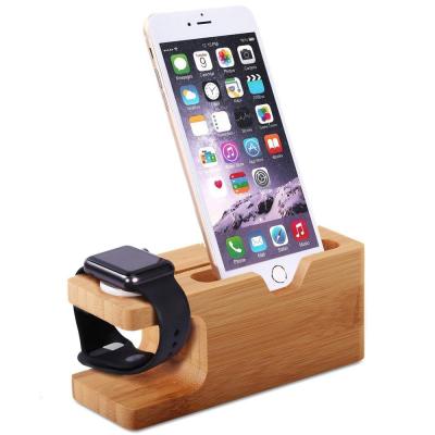 China Universal 360 Rotation Bamboo Wood Stand Docking Station Cradle W Business Card Slot Phone Charging Holder for iPhone X 8 7 6 plus 5 5c for sale