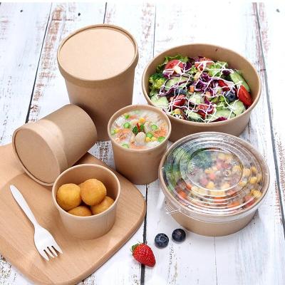 China Minimalist Custom Printed Disposable Salad Bowl Recycled Kraft Paper Take Out Salad Bowl With Lid for sale