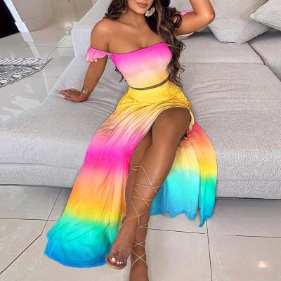 China Amazon Hot Selling Anti-Wrinkle Wholesale Ready-to-ship Two-piece Evening Dresses One-Line Women Dress 2021 Women's Clothing 2021 Dress for sale