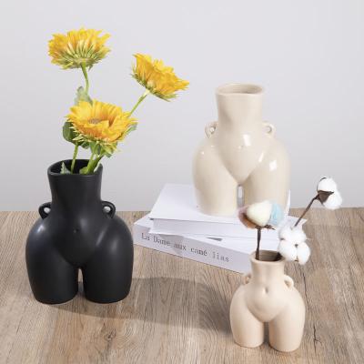 China New Nordic Black White Minimalist Ceramic Matte Ceramic Female Body Art Flower Vase New Classic/Postmodern Design For Dining Room Decor for sale