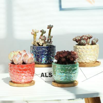 China Flowerpot American Fleshy Pottery Factory Style Flower Basin Breathable Flow Glazed Porcelain Ceramic Succulent Planter Garden Wholesale Bonsai for sale