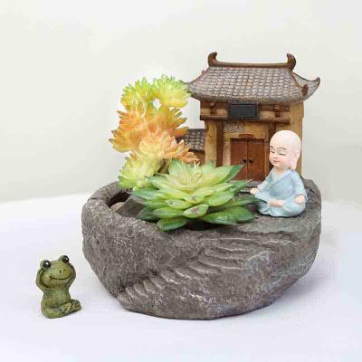 China Monk Succulent Decoration Bonsai Zen Flower Pot Modern Cute Buddha Garden Resin Flowerpot Buddhist Temple Plants Planter for sale