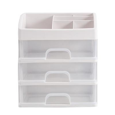 China Viable Wholesale Plastic Dormitory Sundries Storage Shelf Makeup Organizer Case Cosmetic Storage Desktop Box for sale