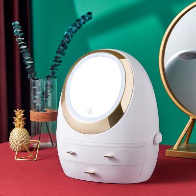 China Viable Hot Selling Desktop Mirror Led Built-in Dustproof Skin Care Product Shelf Lipstick Storage Box for sale