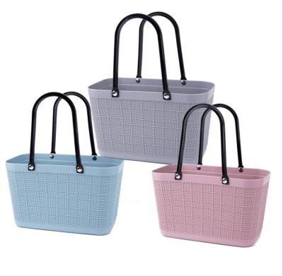 China Sustainable Hot Sale Multi Purpose Carry Pe Storage Stackable Picnic Flexible Plastic Basket With Handle for sale