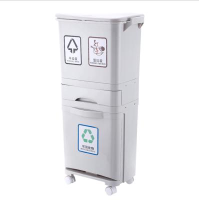 China Durable Double Layer 3 Compartments Double Layer Trash Can Double Layer Household Classified Trash Can for sale