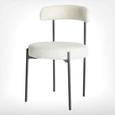 China Removable Cover Boucle Velvet Dining Chair White Sherpa Kitchen Dining Room Chairs with Black Metal Legs for sale