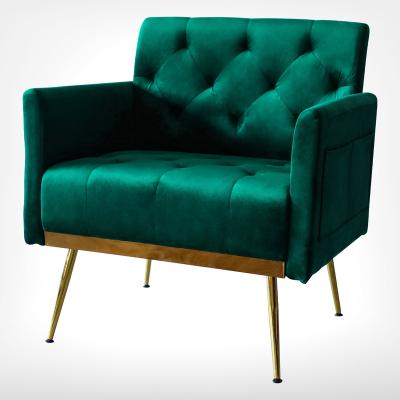 China Removable Cover luxury Velvet Sofa Italian Style Peacock Green Velvet Suede Sofa with Gold Metal Leg for sale