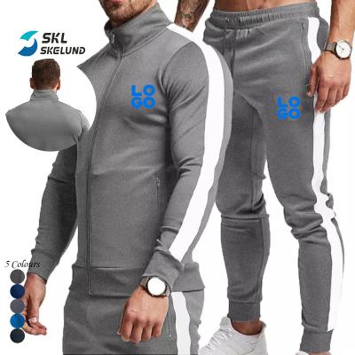 China Wholesale Loose Breathable Mens Tracksuit Custom Logo Stripe Tracksuits Sport Two Piece Set Gray High Quality Gym Custom Tracksuits For Men for sale