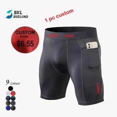 China Custom Elastic Logo Men Compression Shorts High Waisted Baselayer Anti-Wrinkle Running Slimming Men Compression Shorts With Zipper Pockets for sale