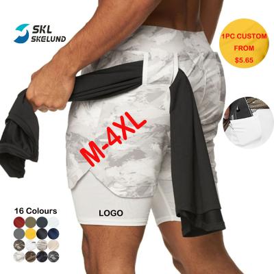 China Anti-Wrinkle Mesh Gym Men 2 In 1 Shorts Running Training Quick-Drying Jogger Shorts With Built-in Pocket Compression Liner for sale