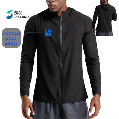 China Anti-Wrinkle OEM Training Jacket Men Stylish Training Jacket Stretch Zipper Lightweight Quick Dry Fitness Running Jackets With Hoodies for sale