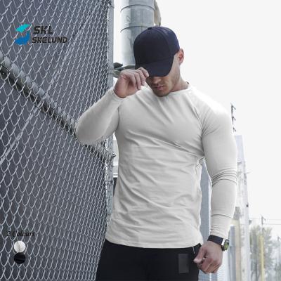 China 100% custom logo t shirts men cotton shirts men long sleeve neck white long sleeve t-shirts QUICK DRY formal round sporty workout cotton for sale