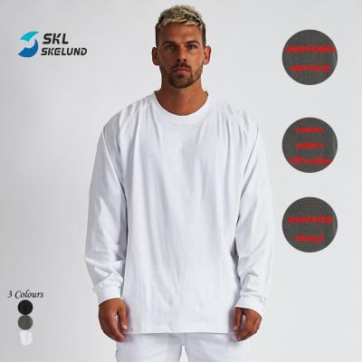 China Anti-Wrinkle Customize Casual Men's Organic Cotton Oversized T-Shirt Printing White Mens White T-shirts Long Sleeve Gym Custom Bodybuilding Workout for sale