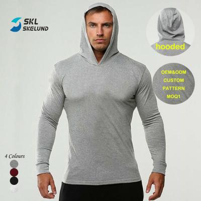 China Wholesale Anti-Wrinkle Mens Long Sleeve T-Shirts Cotton Hooded Custom Printing Mens T-Shirts Custom Workout Gym Training Full Length T-Shirts hooded for sale