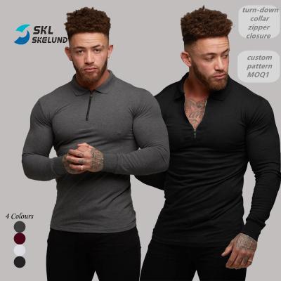 China Wholesale OEM Anti-Wrinkle Mens Custom Shirts Gym Muscle Turtle Neck With Zipper Shaping Print Custom Shirt Mens Long Sleeve Custom Logo for sale