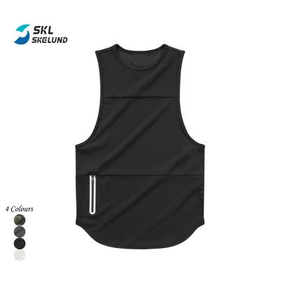 China Custom Logo Men Tank Top Workout Training Gym Muscle Shirt Sleeveless Sport Shirt QUICK DRY with Zipper Pockets Cotton Knit for sale