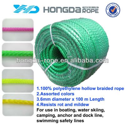 China ski rope 6mm x 100 m pe braid hollow rope .packing rope for sale water ski rope for sale