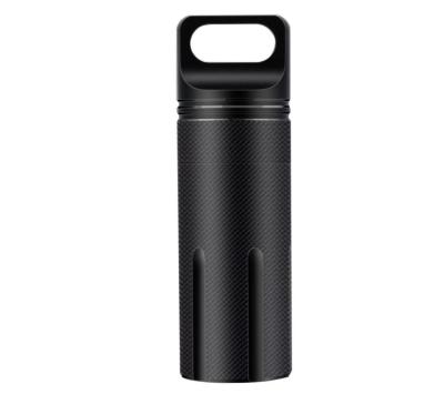 China Outdoor black single capsule aluminum alloy chamber defense pill waterproof EDC pill case for increasing camping for sale