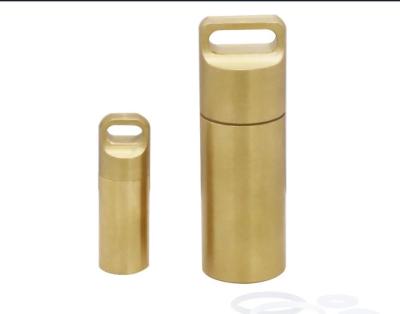 China Solid Brass Waterproof Dry Defense Package Pill Box Key Chain Pill Case Container Holder for Purse Pouch Outdoor Hiking Camping for sale