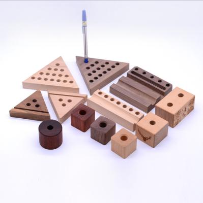 China Eco - Friendly Customized Logo Tabletop Pen Holder Wooden Stand for sale