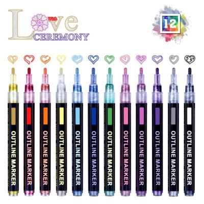 China PP Plastic 12 Colors Self Doodle Dazzle Metallic Pens DIY Photo Set Markers for sale