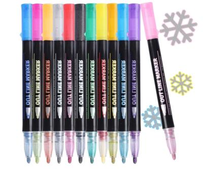 China PP Plastic Metallic Paint Drawing Markers Set 12 Individual Color Set Two Line Pens Scribble To Shine Marker for sale