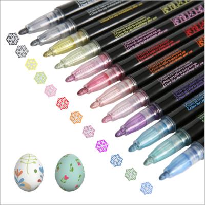 China Hot Sale Amazon Plastic PP Pen Self Colored Two Line Set Metallic Marker Set for sale