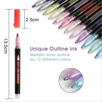 China PP Plastic Gift Cards Drawing Metallic 12 Color Self-Contour Pen Set Marker Set for sale