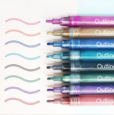 China Wholesale PP Plastic Customized Pens Two Line Self-Contour Set Set Metallic Marker Pens for sale