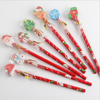 China office & School Pencil Customized Christmas Eraser Sprinkler Logo Marked FSC HB Wooden Pencil for sale