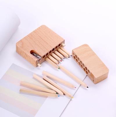 China Student Drawing Pencil Wholesale Customize Promotional Wooden Box Packing Mini Color Pencil for sale