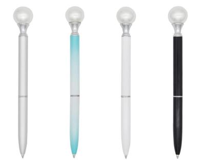 China Promotional Pen Custom Logo White Medium Point Pearl Metal Blue Black Ink Ballpoint Pen for sale