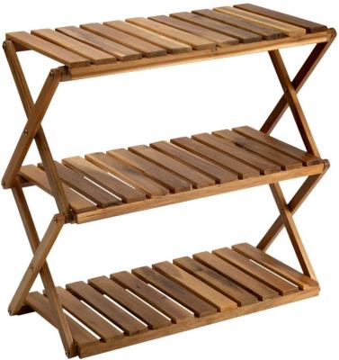 China Indoor Kitchen Folding Furniture Shelving 3 Tier Wooden Shoe Display Racks For Home for sale