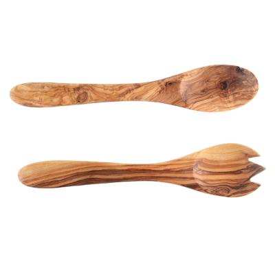 China Household Bread Board Olive Wood Fork Western Kitchen Disposable Products Salad Administer Household Spoon Healthy Unpainted Solid Wood Spoon Fork for sale