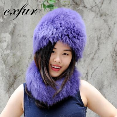 China High Quality Women Winter Fox Fur Hat Fashion Hand Knitted Scarf Set CX-C-01G for sale