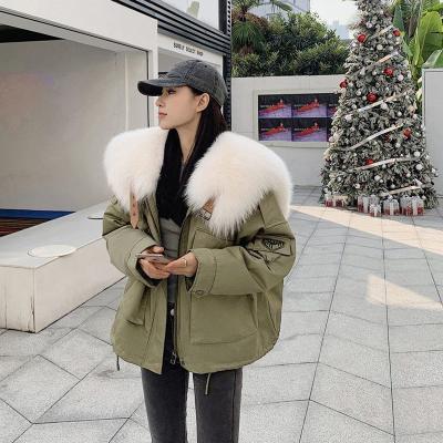 China CX-G-P-42A Anti-wrinkle fur striped parka woman winter luxury jacket plus size coat women's fur coat for sale