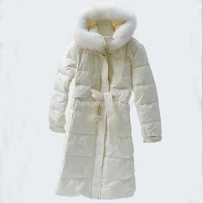 China Real Fox Fur Collar CX-G-D-24 Breathable 100% Duck Down Jacket Women Full Length Down Coat for sale