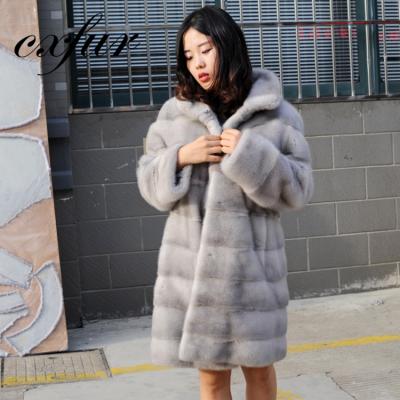 China Breathable Perfect Jacket CX-G-A-92 Waist Wide Denmark Mink Fur Coat Knee Length for sale