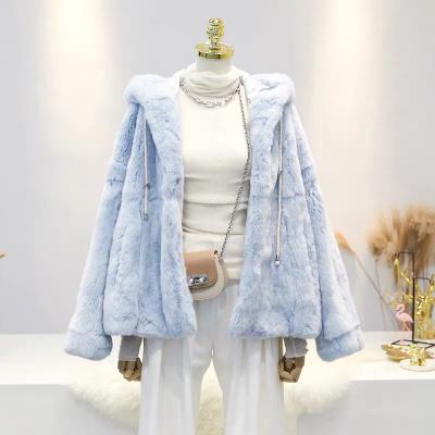 China CX-G-A-87 Soft Breathable Real Fur Hooded Jackets Woman Clothes Rex Rabbit Fur Short Coat for sale