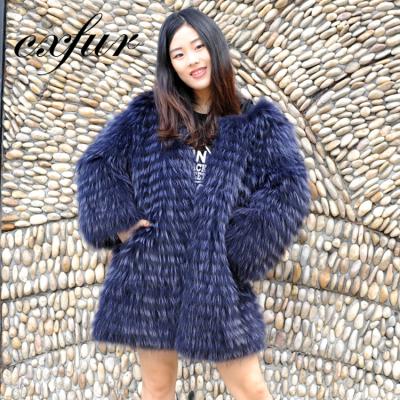 China CX-G-A-34 Stable Quality CX-G-A-34 Stable Quality Raccoon Coat Breathable Blue Fur Women Long Warm Coat Jacket for sale